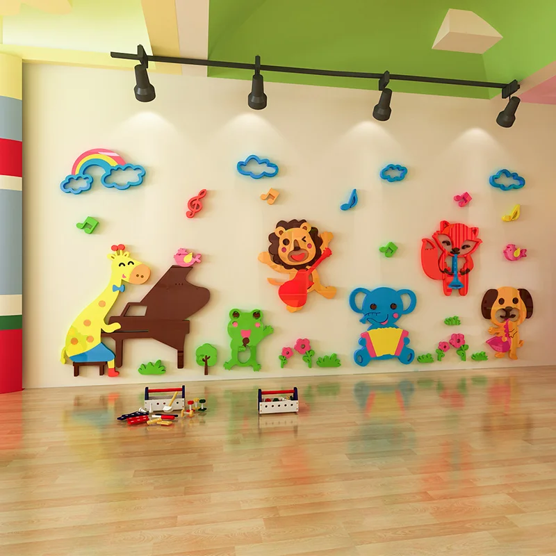 Детский сад музыкального класса настенные украшения акрил 3D мультфильм животных