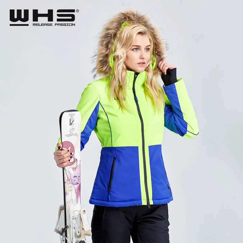 WHS Новых мужчин лыжные куртки зима водонепроницаемый Меховой воротник пальто