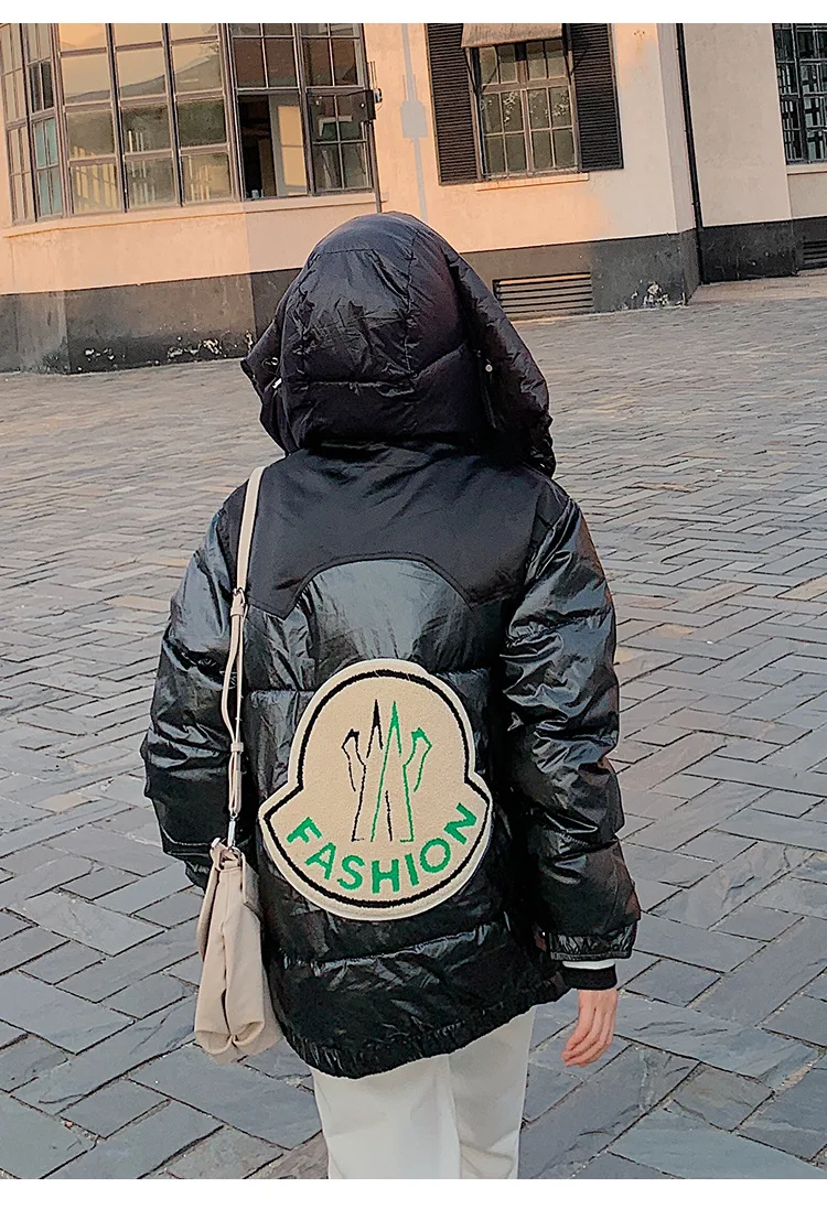 Зимний стиль, звездный стиль знаменитостей, блестящий серебряный цвет, свободный толстый пуховик средней длины, пальто для мужчин и женщин