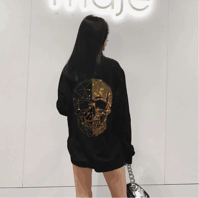 

New Women Black Hoody Lady Loose design Hoodies Short Sleeve Sweatshirts Female Summer Tops for Woman Hot drill Sweatshirt