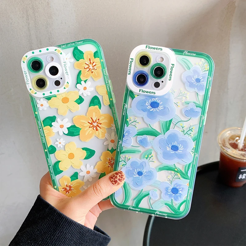 

Fashion Painting Flowers Daisy Phone Case For iPhone 13 Pro Max 12 11 X XS XR 7 8 Plus SE 2020 Transparent Soft Shockproof Cover