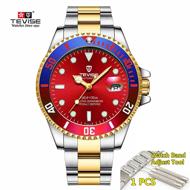 Tevise Top Brand Luxury Men Mechanical Watches Automatic waterproof Stainless Steel Men Wristwatches Relogio Masculino - Цвет: 11-red-gold-silver