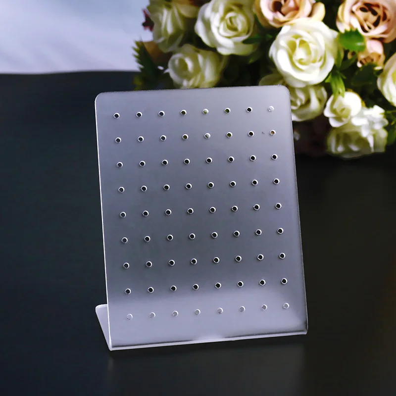 

Simple 72 Holes Jewelry Organizer Stand Black Clear Plastic Earring Display Holder Organizer Storage Rack Hot Sale