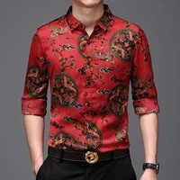 crane chinese clothing man oversize costume china new year blouse red dressed retro mens satin shirts big size button up men