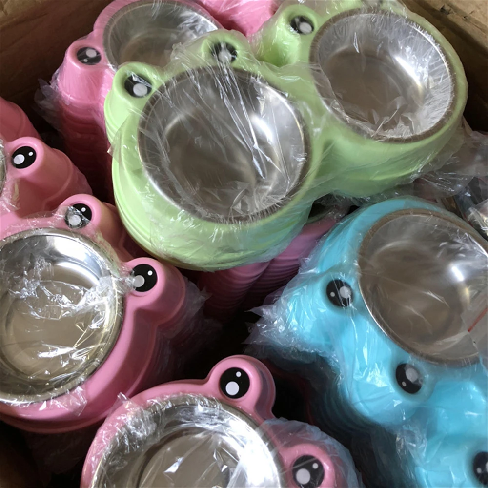 Double Bowls Stainless Steel Pets Feeding Dishes Cats Dogs Water Food Feeder Candy Color Plastic Base Non-toxic and Tasteless | Дом и сад