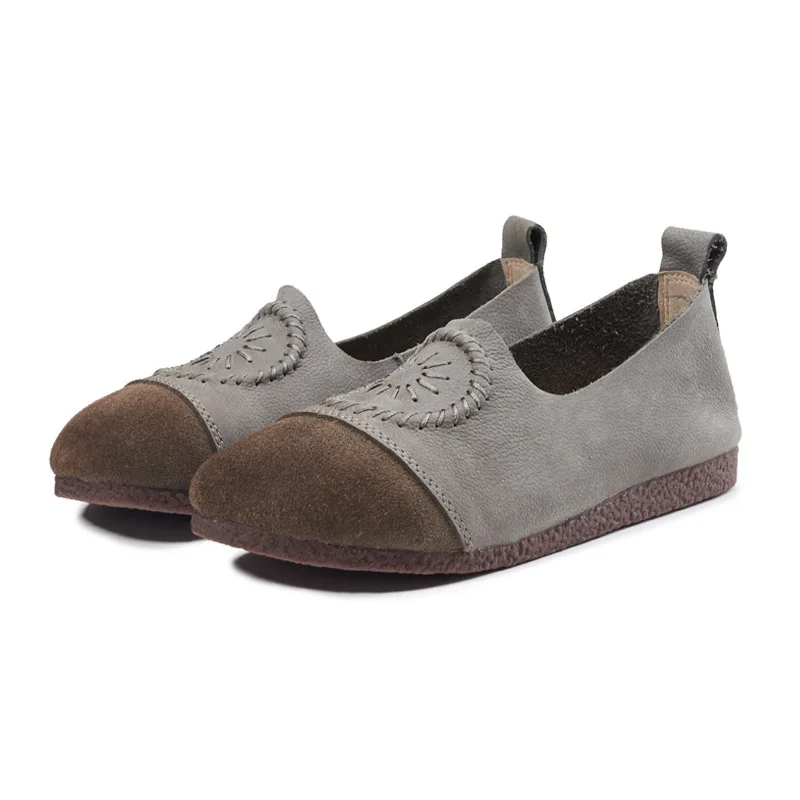 Женские кожаные лоферы мягкая обувь серого цвета весенняя женская на плоской