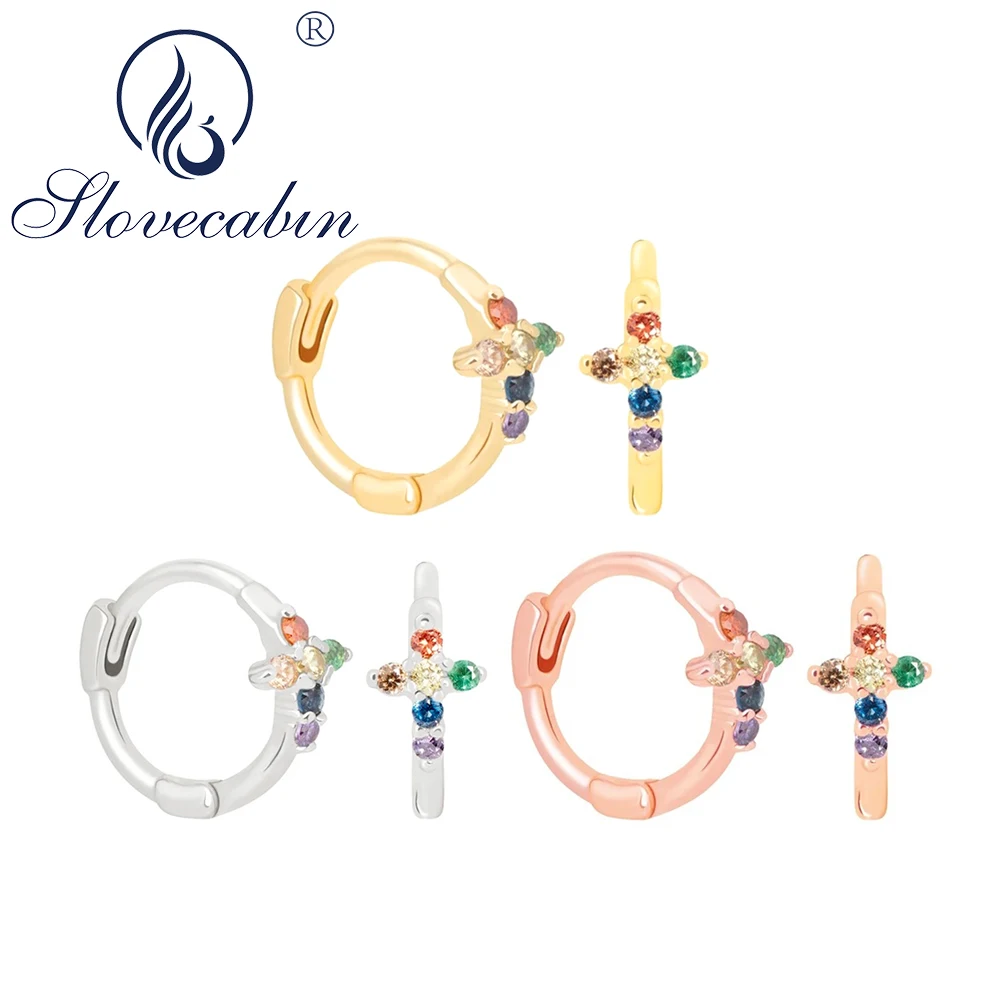 Женское кольцо с радужным крестом из серебра 925 пробы|Серьги-кольца| |