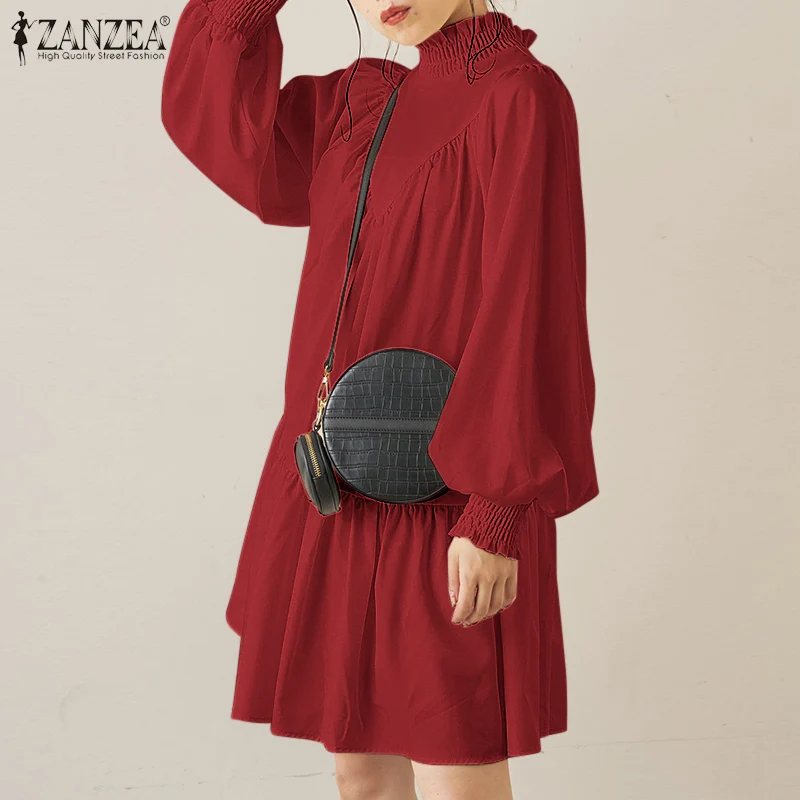 

Женское вечернее платье-рубашка с высоким воротником и рукавами-фонариками