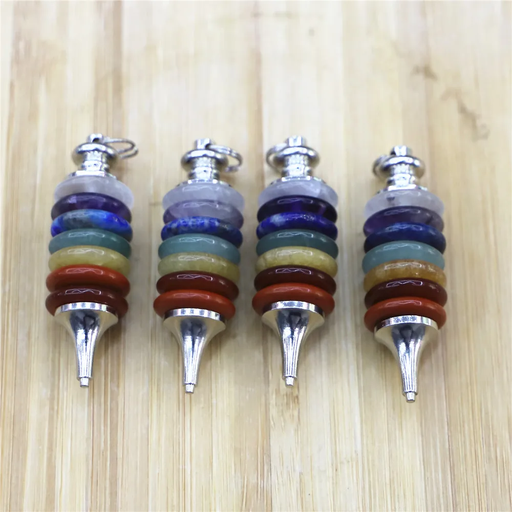 

3 PCS/LOT 7 Chakra Quartz Natural Stone Natural Grave Pendulum Amulet Pendant Necklace Women Healing Handmade for Wholesale