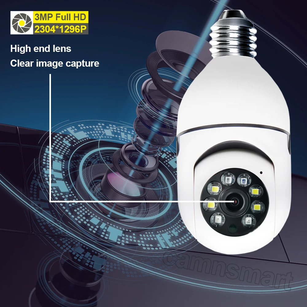 Camnsmart 3mp Wifi Camera Mini Plus E27 Tuya Smart Life Video Surveillance Bulb 1080P Full HD Security for Home Monitor | Безопасность и