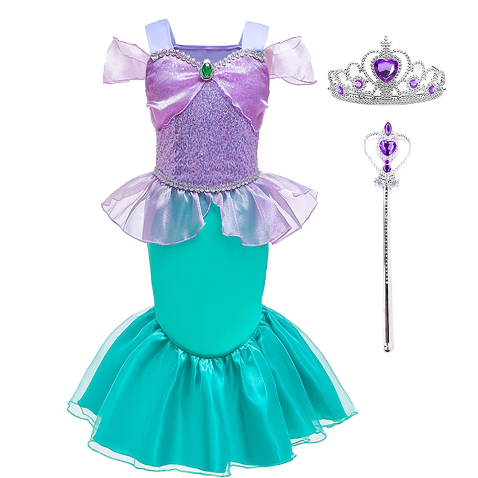 

Girl Mermaid Costume Princess Dress Mermaid Wig Kids Baby Girl Beach Vacation Carnival Costume 3-10T Child Summer Casual Dress