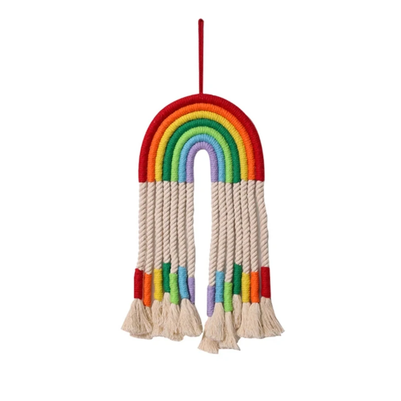 

Большой макраме, радужная настенная подвеска-милый и красочный Радужный декор в стиле бохо, хлопковое плетение вручную