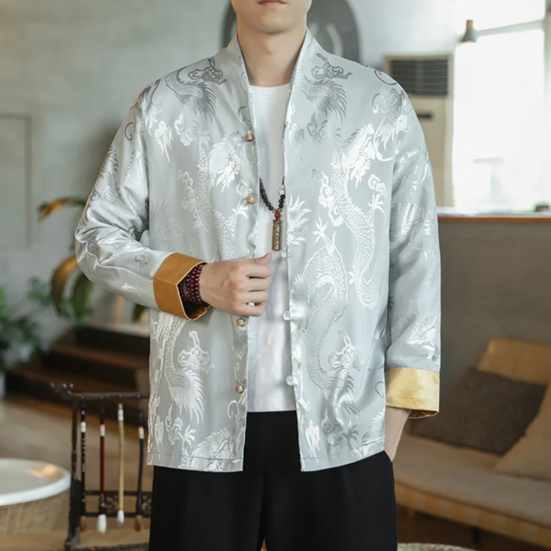 Традиционная одежда Тангсуйт 2021 года Рубашка с китайским драконом для мужчин Куртка Одежда Кунг-фу Чиффоновая блузка для мужчин 0641 на.