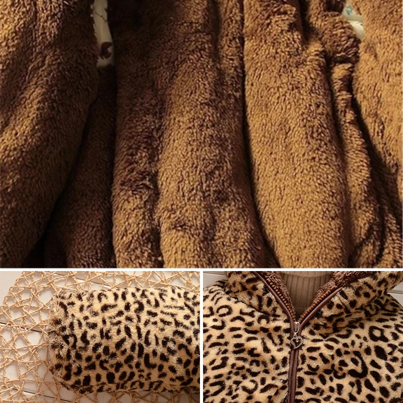 

Kids Girls Thickened Coat Winter Lovely Leopard Print Long Sleeve Hooded Coat Fashion Warm Loose Casual Jacket Snowsuit Outwear