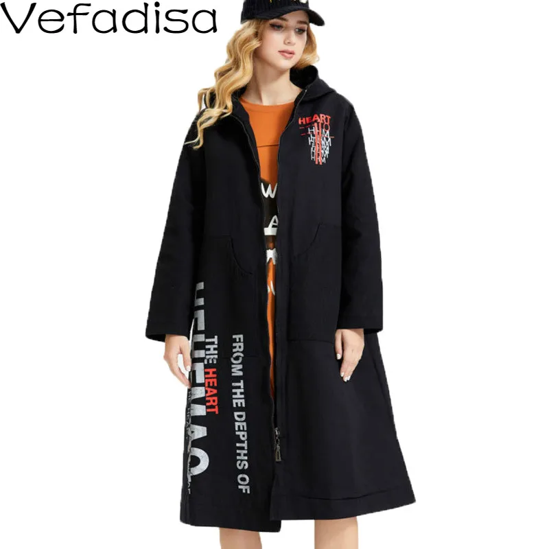 Черная Женская парка Vefadisa с буквенным принтом 2020 Осень зима средней длины