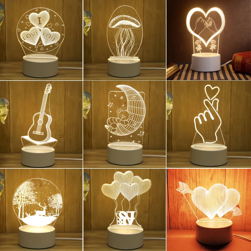 Новый акриловый неоновый светильник 3D стерео Ночной маленькая настольная лампа