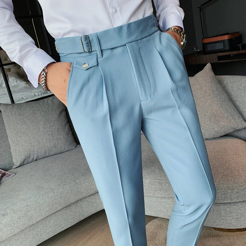 

Pantalon De Vestir Hombre Casual Luxury Business Pant Trouser Pant For Man straight pant Four Season belt Buttoned Calf Pant Men