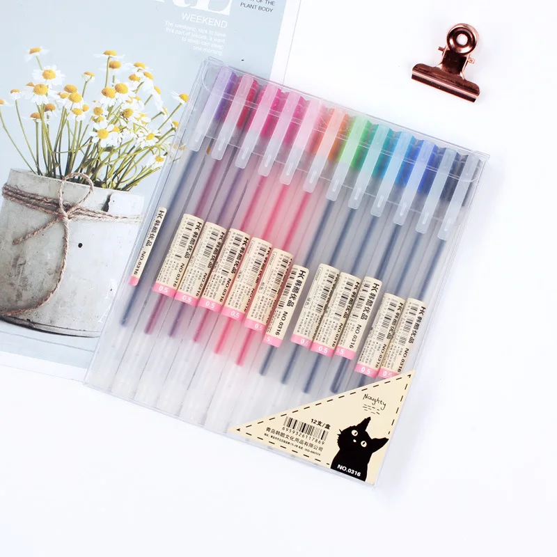 

12 Color/Set 0.5mm ujis Type Gel Pen Set Colors Cute Pens School Office Supply Bullet days Hand account Painting Stationery Pen