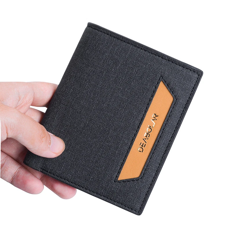 New Men's Wallet Men's Korean Version Young Short Vertical Men's Wallet Spliced Canvas Wallet Men's Card Bag