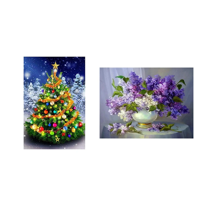 

2 Set DIY 5D Diamond Painting Kits Diamond Painting for Beginner Adults Arts Home Wall Decor,Lilac & Christmas Tree