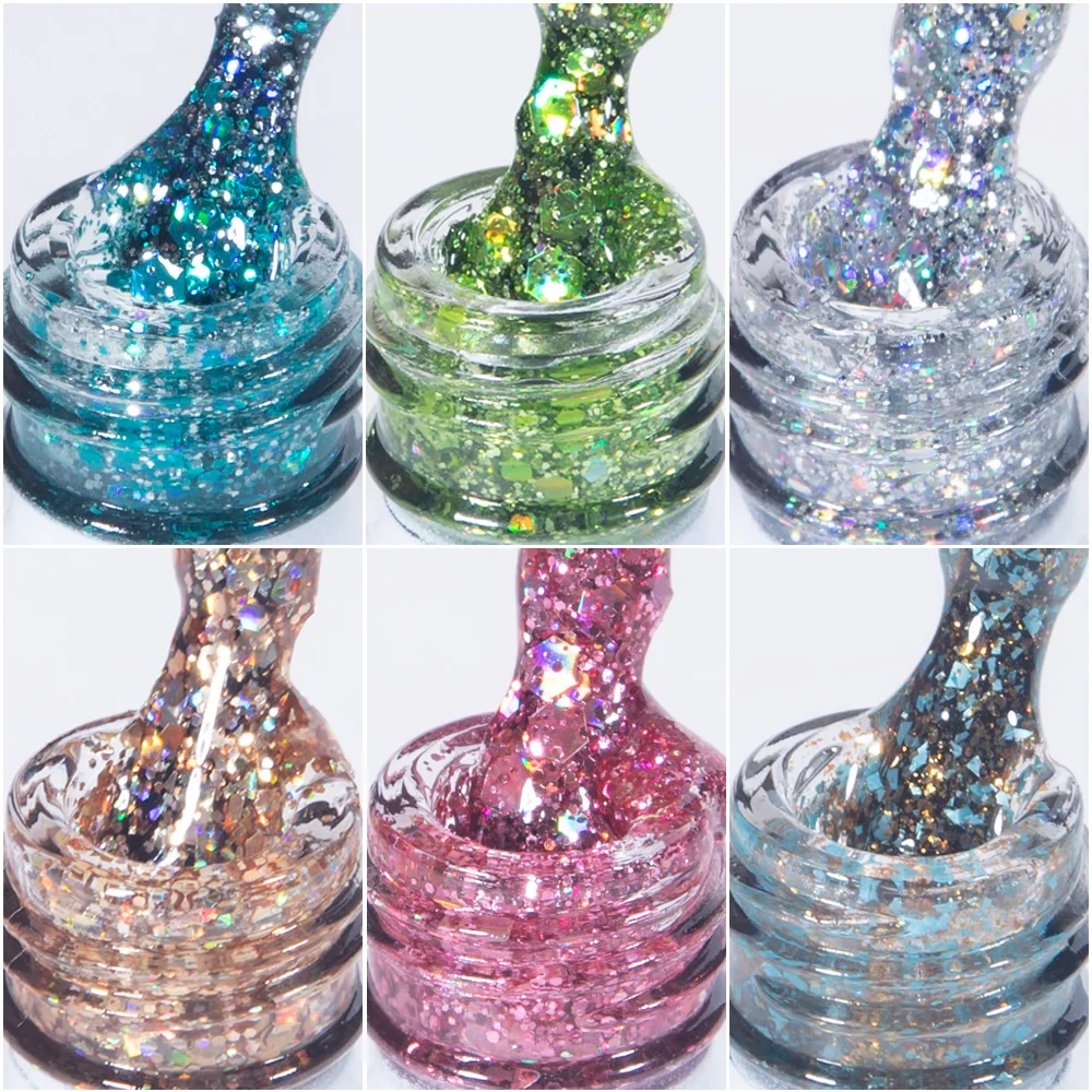 Гель-лак ULOVKAYA с блестками для гель ногтей 15 мл сушка светодиодной лампой