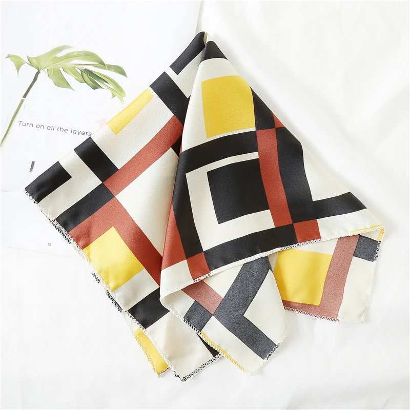 

Fashion print silk scarf square women small size skinny bag tie band ribbon neck head kerchief satin smooth foulard scarves
