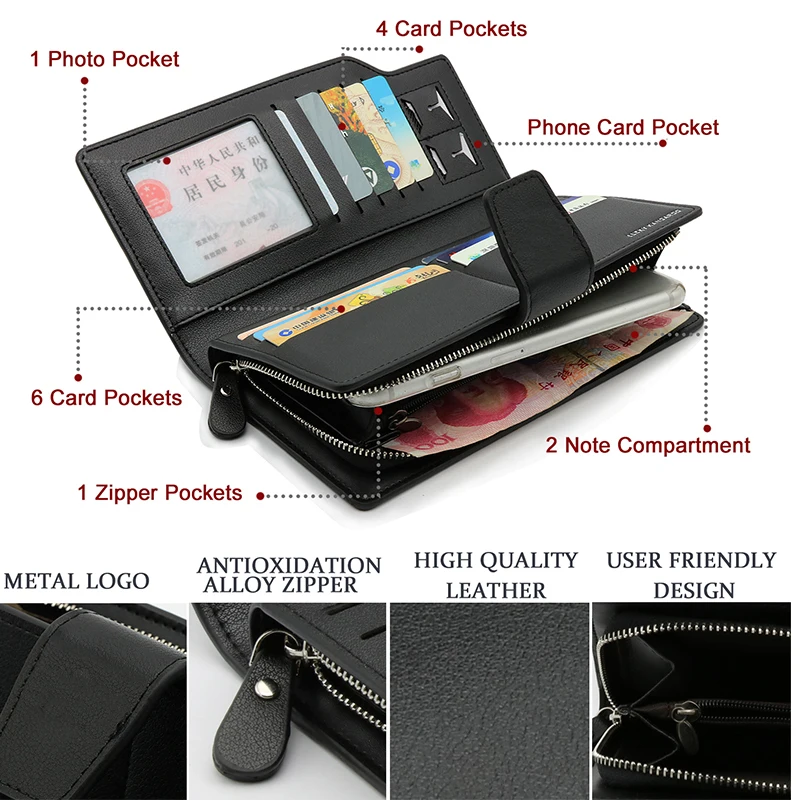 Кожаный мужской клатч черный кошелек сумка для кредитных карт водительских прав