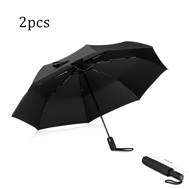

2pc Windproof Folding Fully Automatic Umbrella Rain Men Women Auto Luxury Big Windproof Umbrellas Black Business Coating Parasol