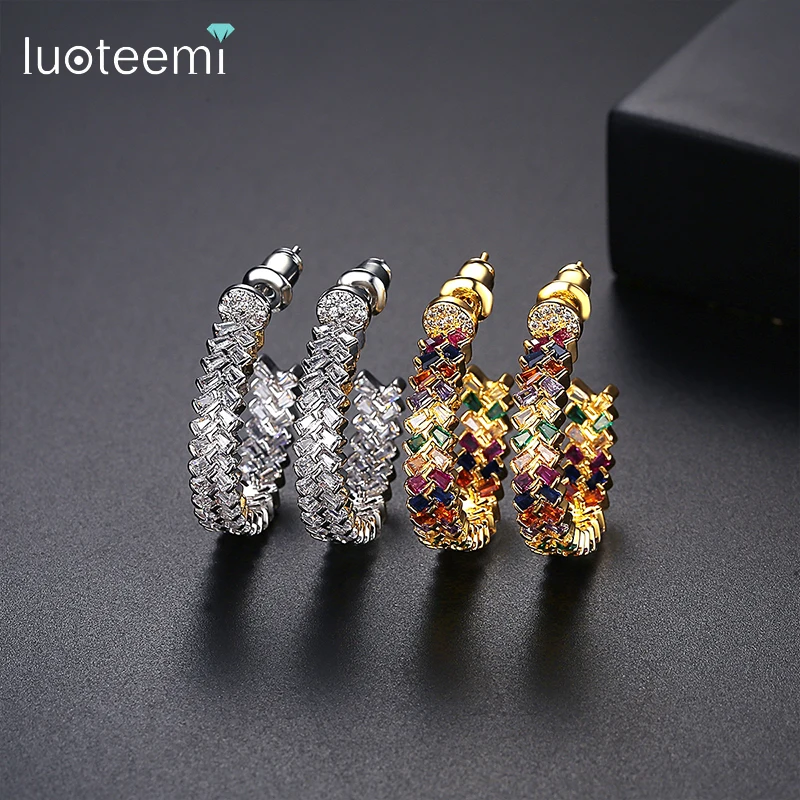 

LUOTEEMI Gold Hoop Earrings for Women Rainbow Cubics Boha Hip Hop Gemstones Mama Earrings Gold Metal Circle Hoop Earrings Brinco