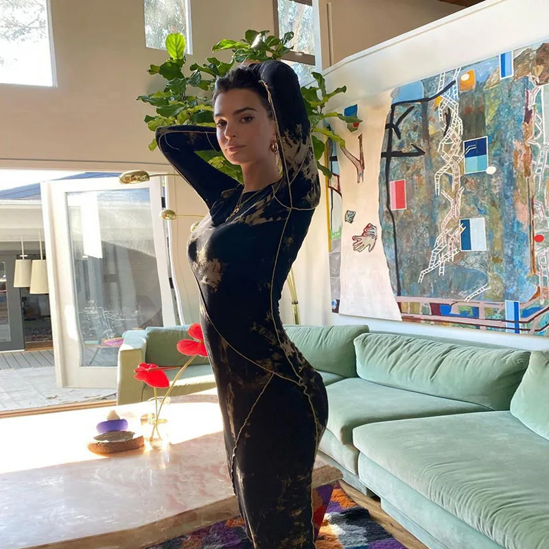 Женское платье-карандаш с длинным рукавом составного кроя | Женская одежда