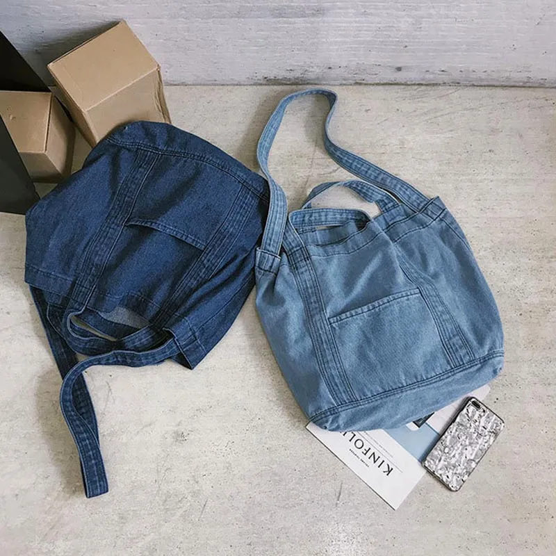 Женская сумка на плечо джинсовая Большая вместительная простая винтажная