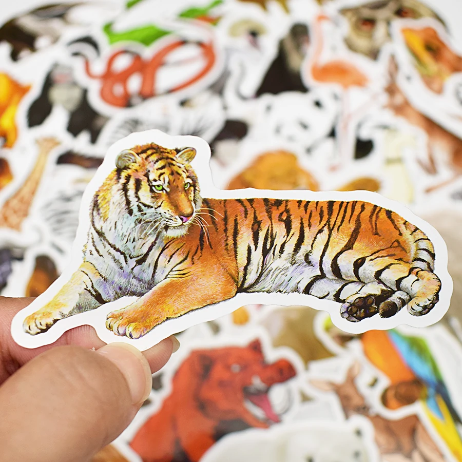 Pegatinas de animales del Zoo para ni&ntilde;os, pegatina de tel&eacute;fono para coche, port&aacute;til, monopat&iacute;n, paquete de Le&oacute;n de dibujos animados, juguetes, 10/50 Uds.-3