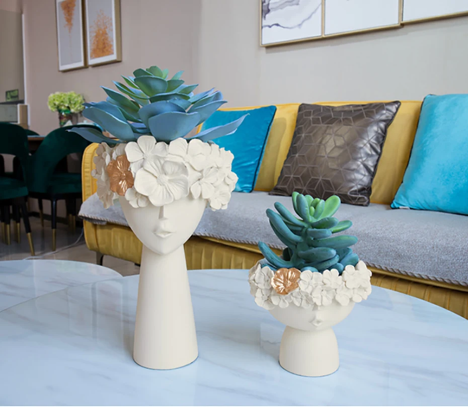 

Creative Human Head Vase Sundries Storage Box Decorative Resin Vase Garden Sculpture Home Model Room Decoration Ornaments