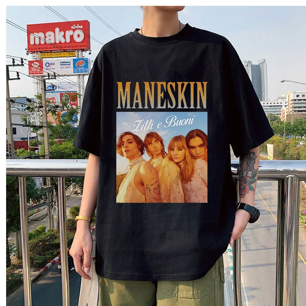 

Oversize Cotton All-match T-shirt Summer Italian Band Logo Maneskin Print Cool Men Women Short Sleeves Thirts Graphic Tee Tops