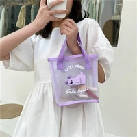 cartoon bear womens tote bag cheap high quality transparent kawaii gift bag ladies daily shopper patchwork small purses handbag