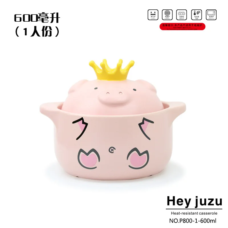 

Creative Ceramic Double Ear Casserole With Lid And Long Handle Pink Cute Home Piglet Casserole Stew Pot