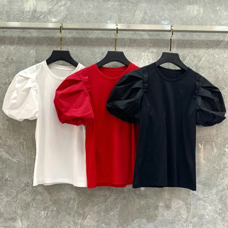 

Puff Half T-shirt Casual Loose Women O Neck Sleeve Loose T Shirt For Female Fashion Clothing Spring Tide