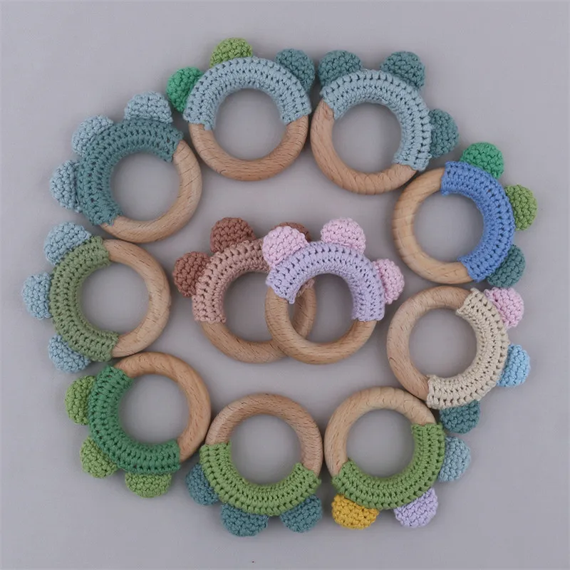 

1PC Wooden Crochet TeetherToy Food Grade Wood Ring Weaning Molars Baby Teether Healthy Rodent Portable Chewing Baby Accessories