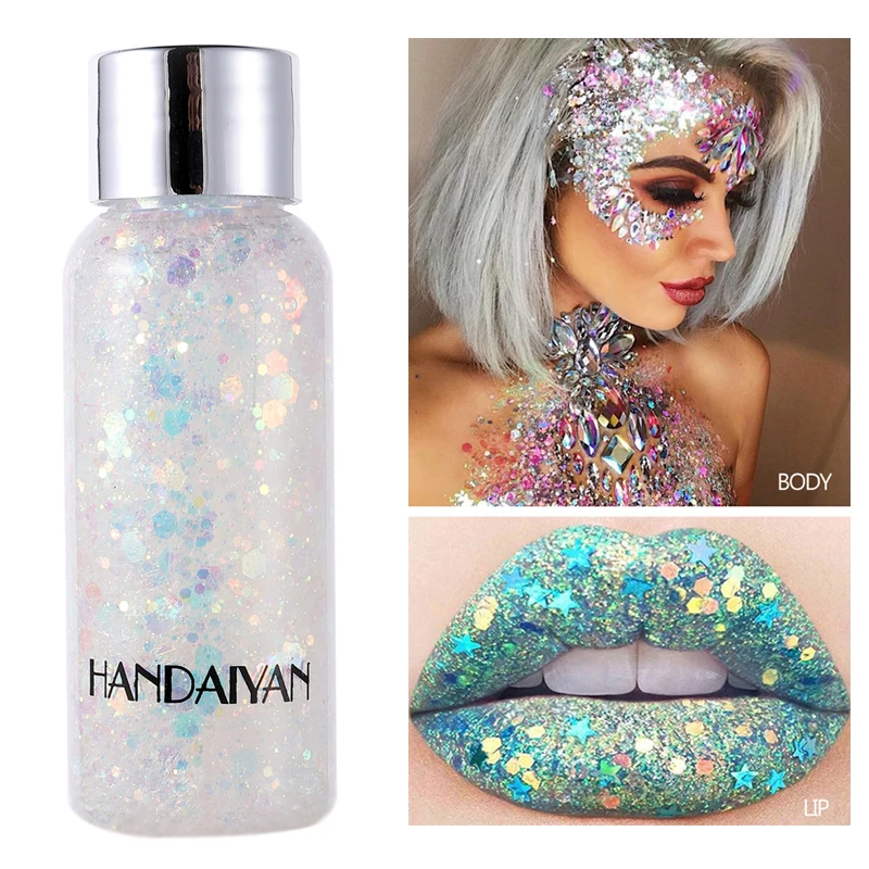 Жидкие блестящие тени для век ногтей волос тела лица блестки гель рассыпчатые