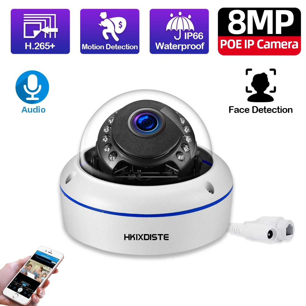 

Dome IP Audio Face recognition 4K POE Camera 8MP waterproof Outdoor Motion Detection Security Indoor Home Security Cameras