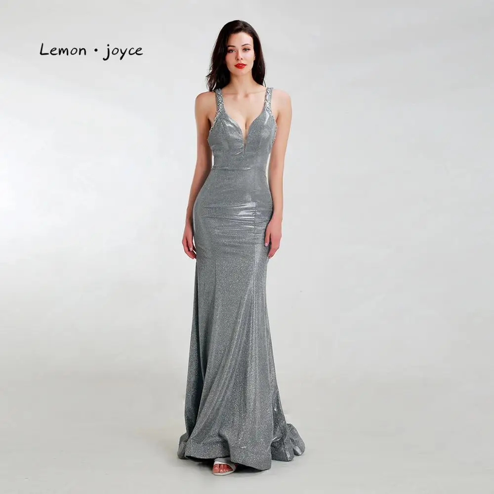 Лимон joyce серый Русалка Вечерние платья Длинные 2020 сексуальные v-образным вырезом
