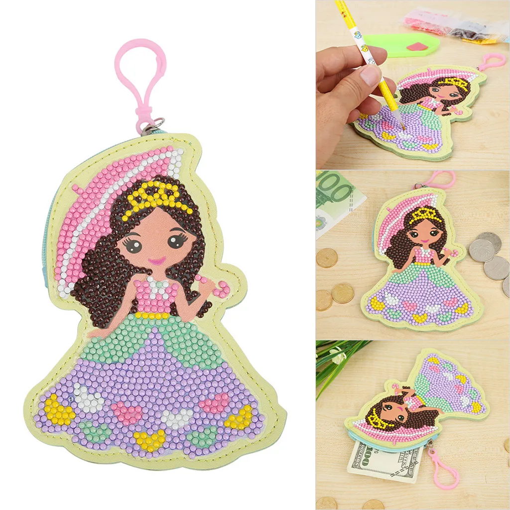Princess 1 DIY полная дрель алмазная живопись милый кошелек с собакой сумка брелок Брелки Подвески стежка вышивка Кошелек для монет для девочек и детей - Цвет: Princess 1