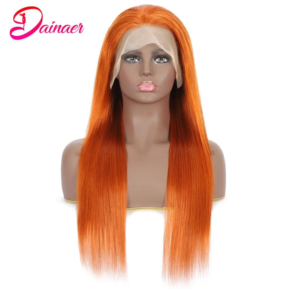 Human Hair Lace Front Wig Indian Orange Colored Straight Human Hair Lace Frontal Wigs For Women Human Hair Remy Human Hair Wigs