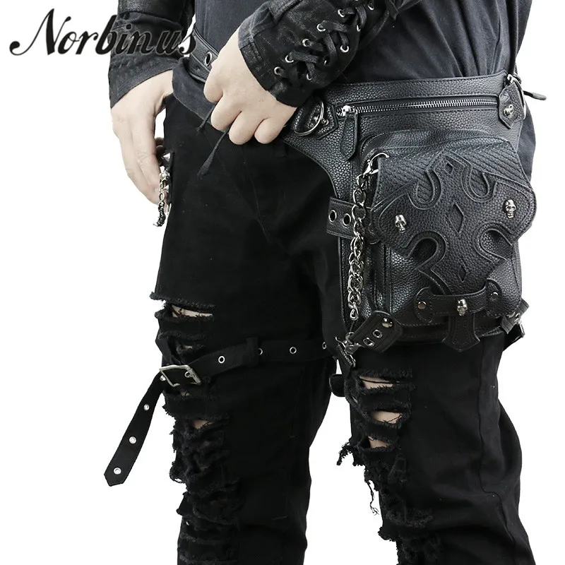 

Готическая мужская сумка-мессенджер на плечо, кожаный поясной кошелек в стиле панк-рок, мотоциклетный сумочка на бедро, клатч