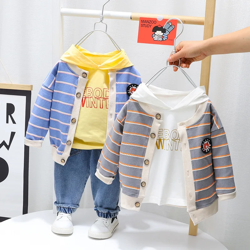 

New Spring Children Fashion Clothes Baby Boys Girls Striped Jacket Hoodies Pants Kids Infant Clothing Toddler Cartoon Tracksuit
