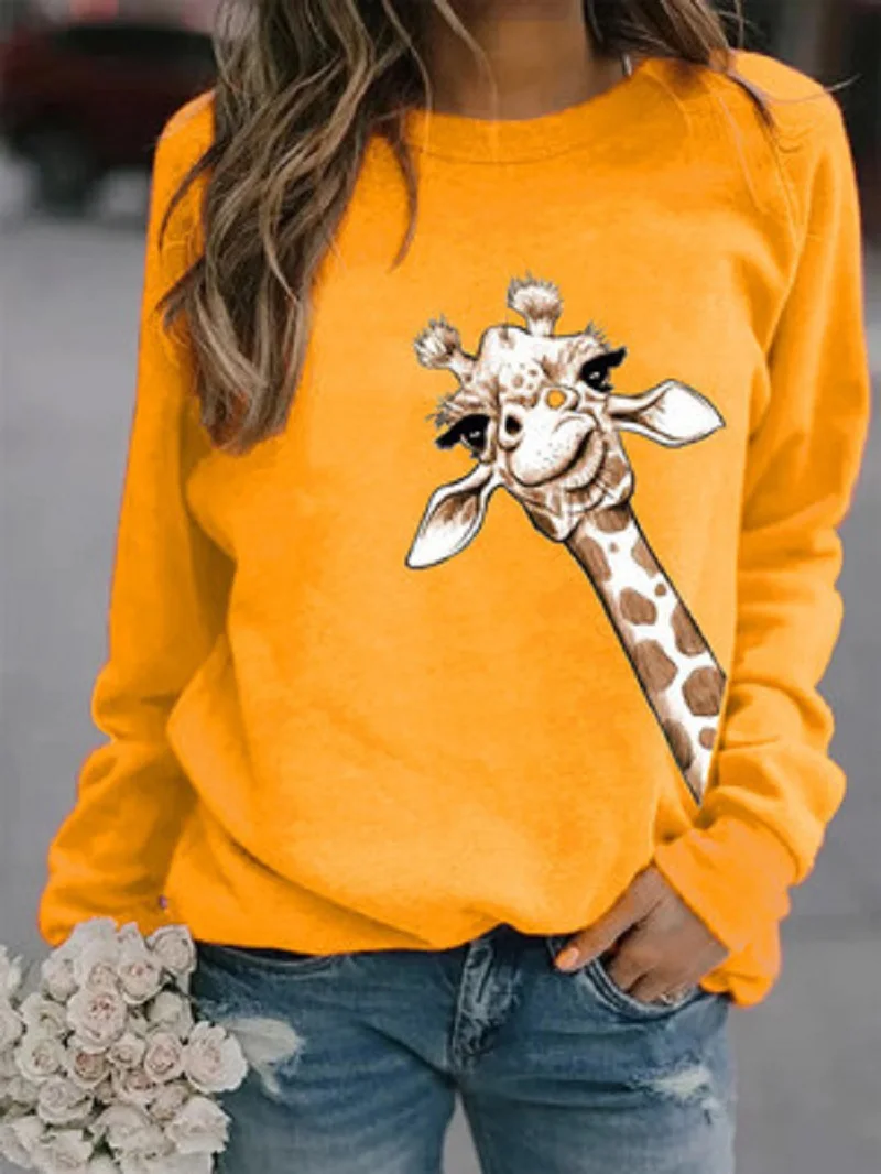 

Fall Winter Women's Sweatshirt Hoodie Top Daisy Cartoon Animal Print Sweatshirt Long Sleeve Ladies Shirt Patchwork Oversized Pul