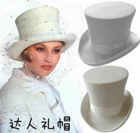 2020 new wool retro felt pork pie hat for women wool cap white ribbon band bowler fedoras bowler hat men magic hat cap high 18cm