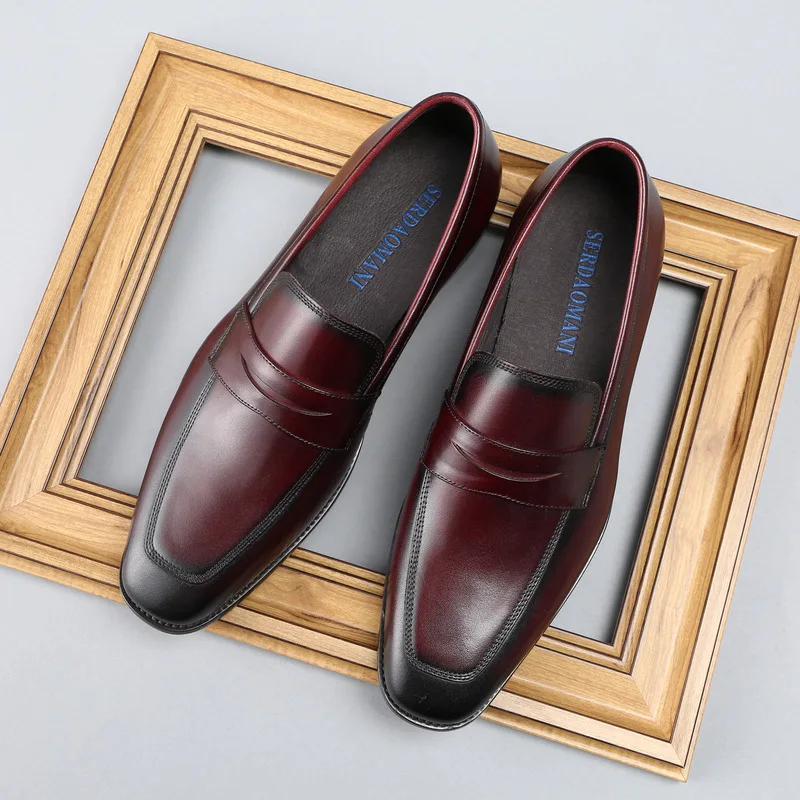 

Luxury Italian Mens Dress Shoes Genuine Leather Black Wine Red Oxfords Men Wedding Shoes Party Whole Cut Formal Shoes For Men