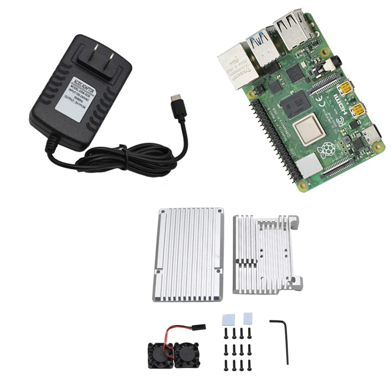 Для Raspberry Pi 4 Модель B 2G RAM DIY Kit с Чехол охлаждающий двойной вентилятор 5V 3A адаптер