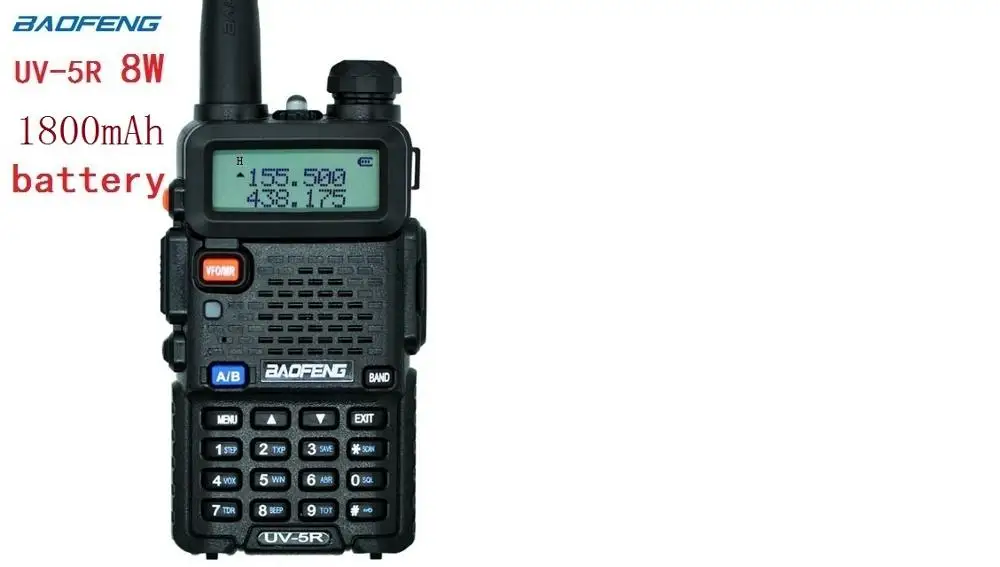 black with 1800mAh Настоящее 8 Вт 3800 мАч baofeng UV-5R для двухстороннего радио VHF UHF Двухдиапазонный портативный Радио walkie talkie uv 5r - Цвет: black with 1800mAh